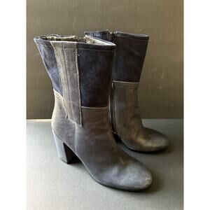 Paola Ferri Womens Boots Size 37/7 Leather Suede Blue Block Heel Zip Career City